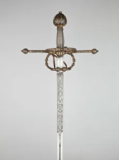 Steel Alloy Prints: Rapier, Italy, Blade: dated 1616 Hilt: c. 1570. Creator: Unknown