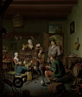 Ragged Prints: The Raree-show ('t Fraay Curieus), 1718. Creator: Willem van Mieris