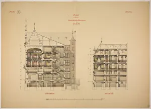 Cross Section Prints: Rathskeller Neubau, Halle (Saale), Saxony-Anhalt, Germany, Two Sections, c. 1887