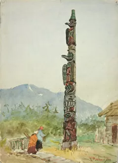 American Indians Gallery: The Raven Totem Pole, ca. 1880-1914. Creator: Theodore J. Richardson