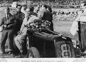 Castle Donington Prints: Raymond Mays with a victor's laurels, 1937