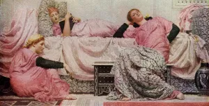 Reclining Prints: Reading Aloud, 1884, (1936). Creator: Albert Joseph Moore