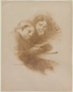 Brush And Brown Ink Prints: Reading, fourth quarter 1800s. Creator: Eugene Carriere (French, 1849-1906)