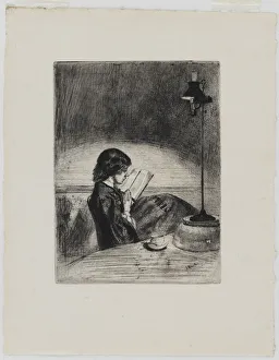 Lamplight Prints: Reading by Lamplight, 1858. Creator: James Abbott McNeill Whistler