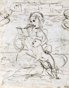 Raffaello Prints: Reading Madonna and Child in a Landscape betweem two Cherub Heads