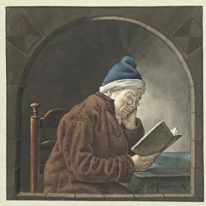 Night Cap Prints: Reading man, 1786-1833. Creator: Hendrik Jan van Amerom