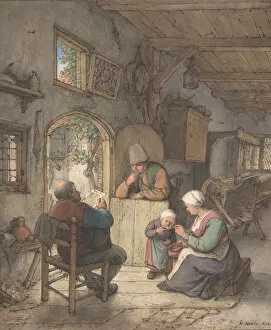 Loom Gallery: Reading the News at the Weavers Cottage, 1673. Creator: Adriaen van Ostade