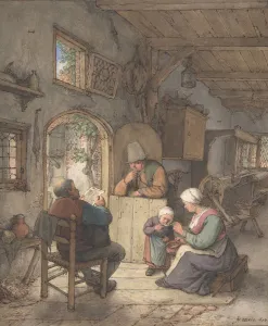 Loom Gallery: Reading the News at the Weavers Cottage, 1673. Creator: Adriaen van Ostade