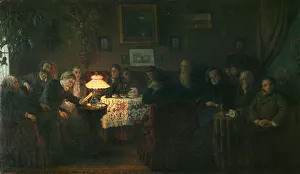 The reading of the novella The Kreutzer Sonata at the Leo Tolstoy House, 1889. Artist: Myasoedov, Grigori Grigoryevich (1834-1911) The reading of the novella The Kreutzer Sonata at the Leo Tolstoy House, 1889. Artist: Myasoedov, Grigori Grigoryevich (1834-1911)