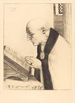 Clergy Gallery: Reading of the Office of the Day (La lecture de l office), 1868. Creator: Alphonse Legros