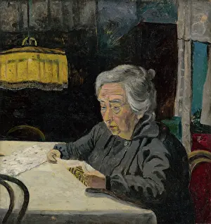 1925 Prints: A Reading Old Lady, around 1925. Creator: Arnold Peter Weisz-Kubincan