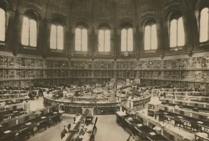Reading Room Prints: Reading Room of the Great Library at the British Museum seen from the Entrance, c1935
