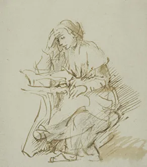 Brown Wash Prints: Reading young woman. Creator: Rembrandt Harmensz van Rijn