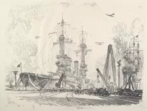 Battleship Gallery: Ready to Start, 1917. Creator: Joseph Pennell