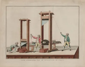 Terror Prints: Real depiction of the guillotine at Paris, 1791-1792. Creator: Anonymous