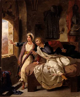 Rebecca Prints: Rebecca and the Wounded Ivanhoe, 1823. Creator: Eugene Delacroix