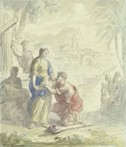 Water Amenities Prints: Rebekah and Eliezer at the well, 1677-1755. Creator: Elias van Nijmegen