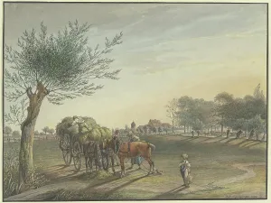 Waggon Prints: Rebstock farm in the middle of the wide meadowland on Mainzer LandstraBe near Frankfurt am Main