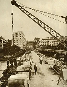 Construction Site Prints: The rebuilding of Waterloo Bridge, London, 1934, (1935). Creator: Unknown