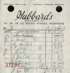 Receipt from Hubbards department store, 1921. Creator: Unknown Receipt from Hubbards department store, 1921. Creator: Unknown