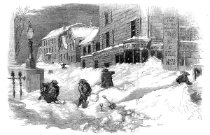 Shovel Prints: The Recent Deep Snow in Massachusetts: street in New Bedford, 1857. Creator: Unknown