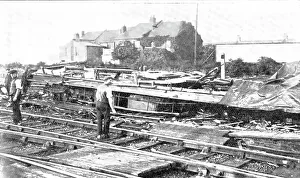 The recent railway accident at Wembley: the wreckage on the line, 1909. Creator: Topical Press Agency
