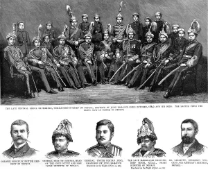 Murdered Prints: The Recent Revolution in Nepaul, India. Local Dignitaries, 1886. Creator: Unknown