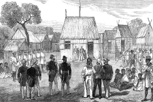 Madagascar Africa Prints: Reception of British naval officers by the native governor of Mohabo