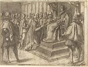 Reception Gallery: Reception of the Envoy of Poland [recto], 1612. Creator: Jacques Callot