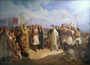 1861 Prints: The Reception of Lord Byron at Missolonghi, 1861. Creator: Vryzakis, Theodoros (1814-1878)