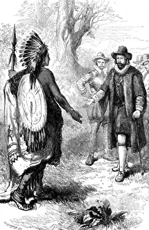 Protestantism Gallery: Reception of a Narragansett warrior by John Winthrop, Massachusetts, c1630s (c1880). Artist: Whymper