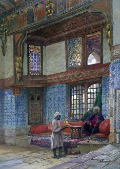 Recess in the reception room of Mufti Sheik El Mahadis house, Cairo, 1873. Artist: Frank Dillon Recess in the reception room of Mufti Sheik El Mahadis house, Cairo, 1873. Artist: Frank Dillon