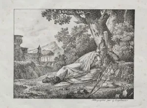 Receuil dessais lithographiques: Dragon fumant couche au pied dun arbre, 1822. Creator