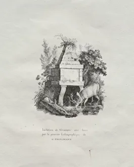 Receuil dessais lithographiques: Une fontaine imitant la gravure sur bois, c. 1816
