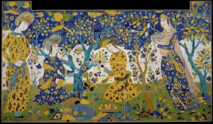 Turbans Prints: Reciting Poetry in a Garden, Iran, first quarter 17th century. Creator: Unknown