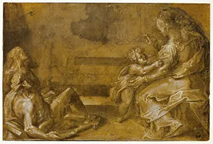 Lead White Prints: Two Reclining Beggars, and Seated Mother and Child