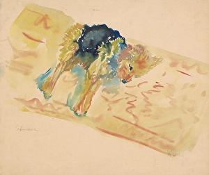 Unaware Prints: A reclining dog, 1940-1944. Creator: Arnold Peter Weisz-Kubincan