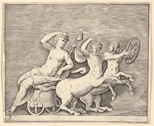 Centaur Gallery: Reclining Female Figure on a Chariot drawn by Two Centaurs, published ca. 1599-1622