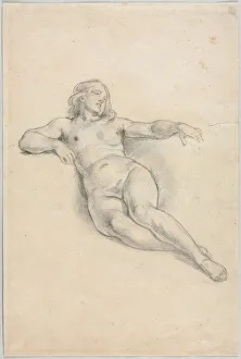Reclining Female Nude (recto); Various Sketches of Figures and Plants (verso), 19th century