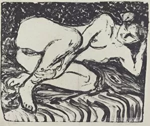 Die Brucke Gallery: Reclining Nude, 1907. Creator: Ernst Kirchner
