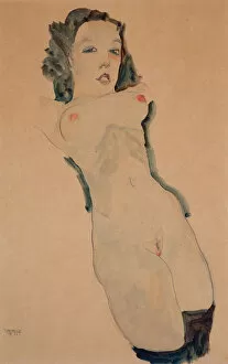 Undergarments Collection: Reclining Nude with Black Stockings. Artist: Schiele, Egon (1890?1918)