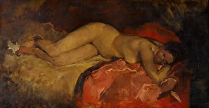 Edge Of The Bed Gallery: Reclining nude, ca 1887. Artist: Breitner, George Hendrik (1857-1923)