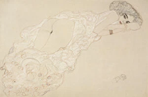 Fin De Siecle Collection: Reclining Nude Lying on Her Stomach and Facing Right, 1910. Artist: Klimt, Gustav (1862-1918)