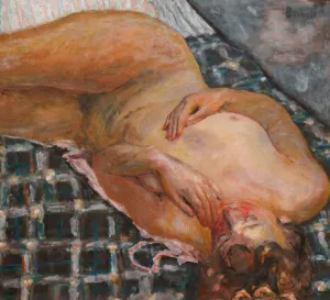Fauvism Prints: Reclining nude against a white and blue plaid, c. 1909. Artist: Bonnard, Pierre