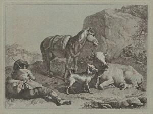 Reclining Shepherd with a Sack, c. 1763. Creator: Francesco Londonio