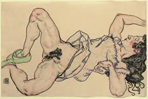 Schiele Prints: Reclining woman with green shoes, 1917. Creator: Schiele, Egon (1890-1918)