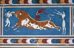 Minoan Gallery: Reconstruction of the Bull-leaping fresco from the Minoan Royal palace at Knossos