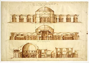 Brown Indian Ink On Paper Gallery: Reconstruction project of the Baths of Agrippa, Rome, c. 1550. Artist: Palladio, Andrea (1508-1580)