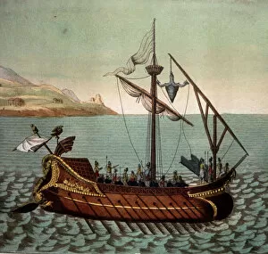 Reconstruction of a Roman ship El Corvo di Duillio, from customs and manners of the people