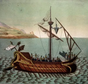 Images Dated 5th July 2013: Reconstruction of a Roman ship El Corvo di Duillio, from customs and manners of the people